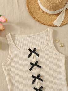 SHEIN Tween Girls Casual Bowknot Cami Top - White - View 3