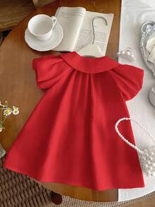 SHEIN Đầm mùa hè kiểu dáng thường ngày cho bé gái, trang trí hình bướm, cài cúc phía trước. - Đỏ - Xem 6