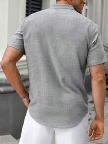 Manfinity CasualCool Dual-Tone Casual Stand Collar Short Sleeve Shirt - Light Grey - View 2