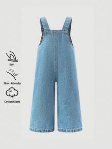 女婴牛仔背带裤，休闲可爱个性化度假设计，宽松可调节背带裤，柔软舒适的棉质牛仔面料，适合日常穿着、聚会、上学、通勤，秋冬新品 - 淺色水洗藍 - 查看 2