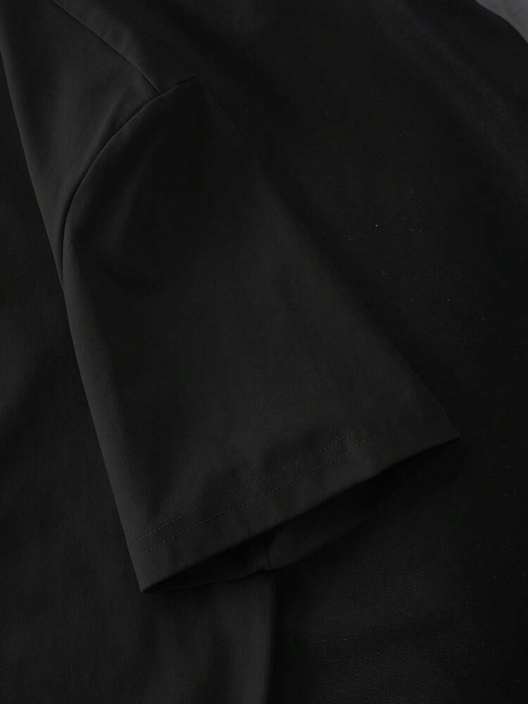 Manfinity Joysei 男士休闲纯色字母压纹短袖T恤，夏季 - 黑色 - 查看 6