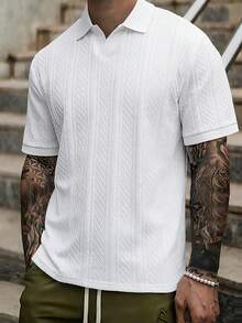 Manfinity CasualCool Áo polo nam tay ngắn màu trơn, chất liệu có họa tiết, kiểu dáng thường ngày, thích hợp cho mùa hè. - trắng - Xem 4