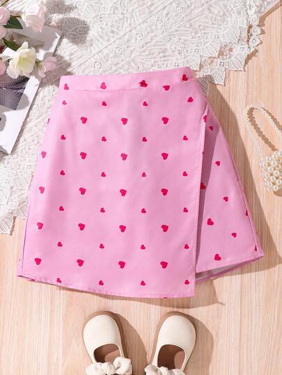Sparklyn Pantalones cortos con estampado de corazón para niñas preadolescentes, ropa casual para vacaciones, verano y viajes