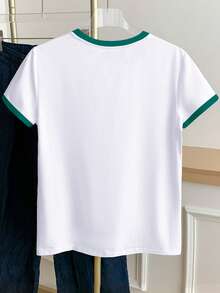 Resyla Áo thun nữ tay ngắn cổ tròn phối màu in hoa, kiểu dáng thường ngày. - trắng - Xem 2