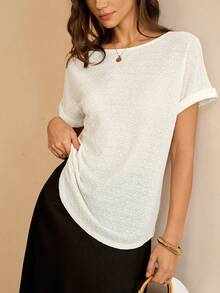 Lymera 春夏新款时尚休闲白色通勤简约纹理针织圆领T恤 - 白色 - 查看 5