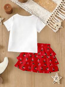 1 Set Baby Girl Retro Cartoon Moon Lantern T-Shirt & Chiffon Floral Layered Skirt - Multicolor - View 2