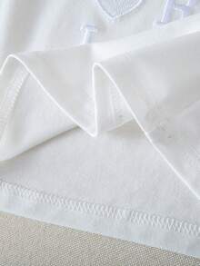 SHEIN Explorewe Maglietta estiva casual da ragazza con patch in pizzo, cuori ricamati e lettere - Bianco - Visualizzare 6