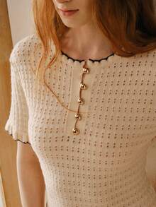 MOTF PREMIUM FASHIONABLE HOLLOW-OUT KNIT SHORT SLEEVE SWEATER DRESS - Apricot - View 2