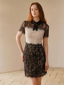 MOTF PREMIUM WOMEN'S BLACK & WHITE WAIST CINCHED CROP SHORT SLEEVE MINI DRESS - Black and White - View 5