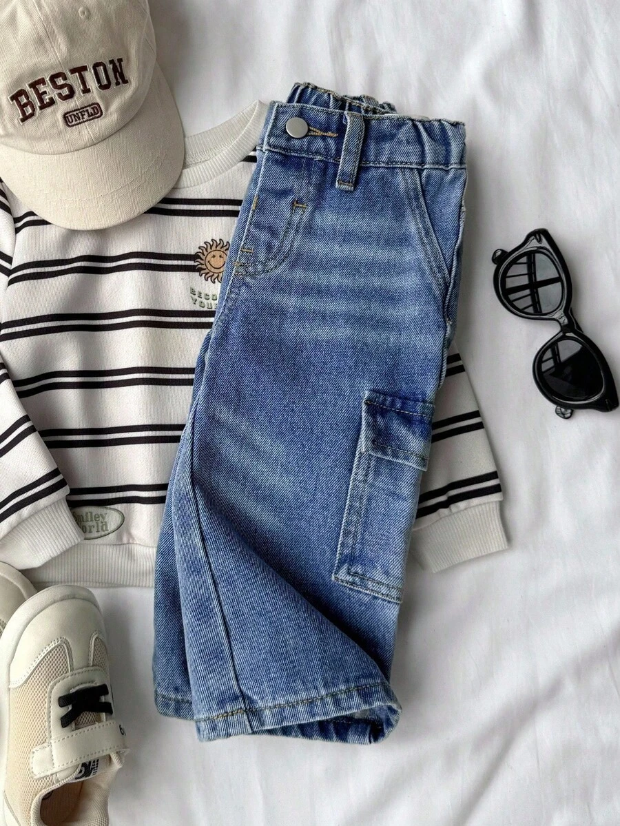 男婴复古水洗休闲工装牛仔裤 - 中等水洗藍 - 查看 1