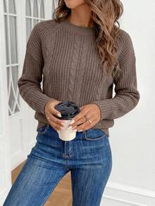 Novedades primavera/verano: suéter casual de cuello redondo para mujer en varios colores. Cálido y cómodo para el uso diario, salidas, vacaciones, festivales, fiestas y uso al aire libre o en casa. - Café integral - Ver 1
