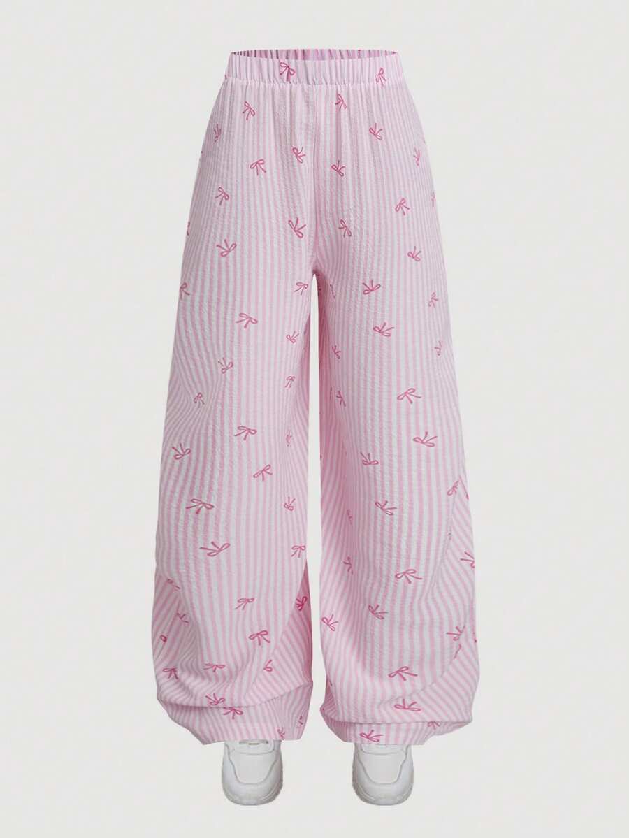 Girlism Teen Girls Pants Plaid Daily Wear Microfleece Football/Soccer Black And White Sportswear Wide Leg Pants - Pink - View 1