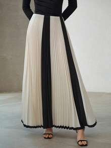 MOTF PREMIUM CHÂN VÁY XẾP NẾP PHỐI MÀU DÀNH CHO NỮ - Màu be - Xem 2