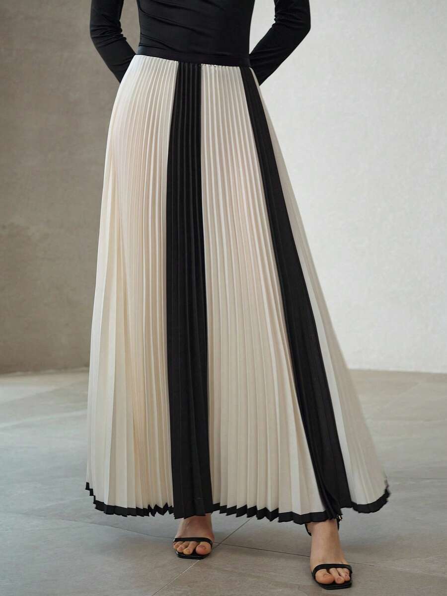 MOTF PREMIUM CHÂN VÁY XẾP NẾP PHỐI MÀU DÀNH CHO NỮ - Màu be - Xem 2