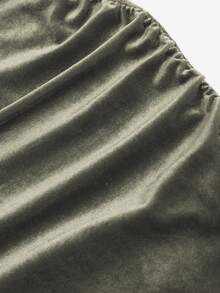 Sweetra 1pc Solid Color Velvet Off-Shoulder Ruched Bodycon Slit Dress For New Year Holiday Party Clothes Burgundy Maxi Women Outfit - Gray green - View 4