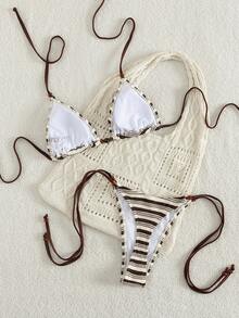 SHEIN Swim Vcay Women's Sexy New Striped Halter Bikini Set, Summer - Multicolor - View 7