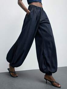 Maija Women's Casual Commuter Washed Balloon Leg Jeans - Dark Wash - View 7