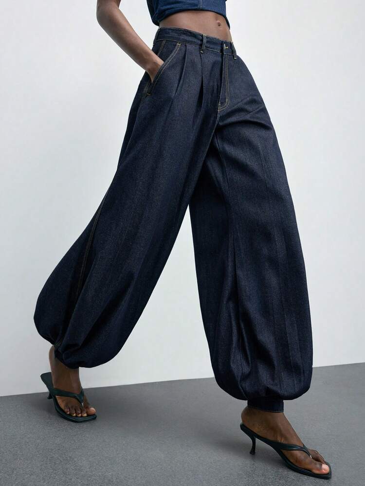 SHEIN Maija Women's Casual Commuter Washed Balloon Leg Jeans