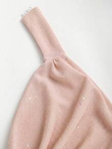 SHEIN PETITE Women's Short Turtleneck Backless Sequin Bodycon Party Mini Dress ,Petite Women - Dusty Pink - View 3