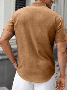 Manfinity CasualCool Camisa casual de cuello alto de manga corta de dos tonos - Óxido marrón - Ver 2