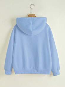 Franclia 女士连帽拉链卫衣，字母印花图案，休闲外套，适合教师、返校、毕业、日常穿着、冬季外套，时尚百搭；女士连帽长袖卫衣 - 淺藍色 - 查看 2