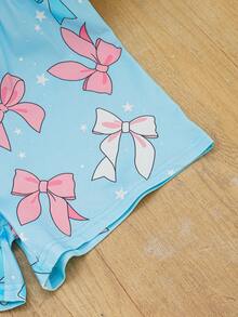 Bộ đồ ngủ cho bé gái tuổi teen, họa tiết bướm, kiểu dáng tươi tắn, áo cardigan tay ngắn + quần short, áo cardigan cổ bẻ + quần short, đồ ngủ thoải mái phù hợp cho mặc thường ngày, mùa hè. - Màu xanh lam - Xem 6