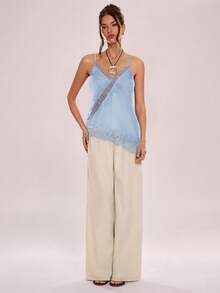 Avenya 薄纱蕾丝交叉不对称下摆吊带背心 - 藍色 - 查看 2