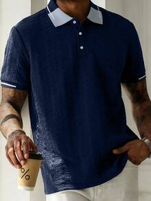 EGENSIO Men's Casual Contrast Collar Short Sleeve Polo Shirt, Summer - Royal Blue - View 4