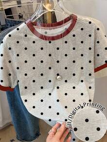 Resyla Women's Casual Polka Dot Print Round Neck Short Sleeve T-Shirt, Summer - Multicolor - View 1