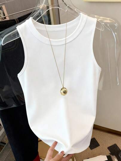 Resyla Casual Solid Color Round Neck Tank Top, Summer