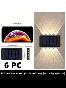 8颗/10颗LED太阳能壁灯，1/2/6个装可选，上下发光设计，适用于装饰房屋外墙、围栏、走廊、露台、楼梯、花园、前院/后院 - 黑色 - 查看 13