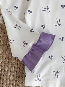 2件套心形蝴蝶结装饰撞色荷叶边开衫，适合幼儿女童 - 淡紫色 - 查看 4