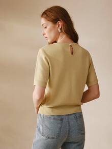 MOTF PREMIUM WOMEN'S SHORT SLEEVE RHINESTONE DECORATED KNIT TOP - Green - View 3