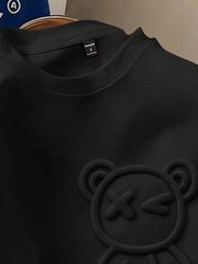 Manfinity Joysei Men's Casual Solid Color Cartoon Letter Embossed T-Shirt, Summer - Black - View 3