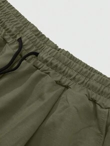 Manfinity Homme 男士休闲时尚街头风运动裤，宽松针织七分裤，弹性腰带抽绳设计，带口袋，展现独特风格，适合休闲、街头、派对、返校、时尚穿搭、节日礼物、男友礼物等场合。 - 綠色 - 查看 3