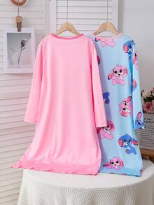 2pcs/Set Tween Girls' Casual Loose Fit Round Neck Long Sleeve Dress, Everyday & Sleepwear - Multicolor - View 2