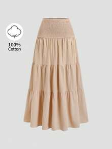 Sweetra Women's Khaki Low Waist A-Line Patchwork Design Sexy Retro Casual Beach Holiday Skirt - Khaki - View 1