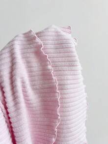 Elamini 针织荷叶边下摆毛球装饰短款腰部层叠荷叶边迷你连衣裙，女性化、优雅、复古，适合约会、日常穿着，春夏皆宜。 - 粉色 - 查看 7