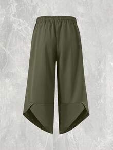 Manfinity Homme 男士休闲时尚街头风运动裤，宽松针织七分裤，弹性腰带抽绳设计，带口袋，展现独特风格，适合休闲、街头、派对、返校、时尚穿搭、节日礼物、男友礼物等场合。 - 綠色 - 查看 2