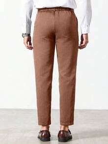 Calvornis Men's Casual Commuter Striped Tapered Suit Pants - Coffee Brown - View 7