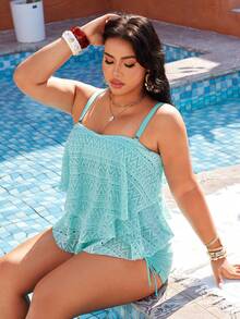 Swim Lushoire Bộ đồ bơi tankini 2 mảnh cao cấp, kín đáo, ngọt ngào, tôn dáng, cỡ lớn, dành cho kỳ nghỉ biển năm 2026, với dây đeo dày. - Màu xanh nhạt - Xem 6