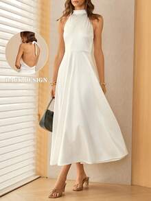 Lymera 春夏新款时尚休闲都市派对修身白色针织醋酸纤维无袖吊带连衣裙 - 白色 - 查看 1