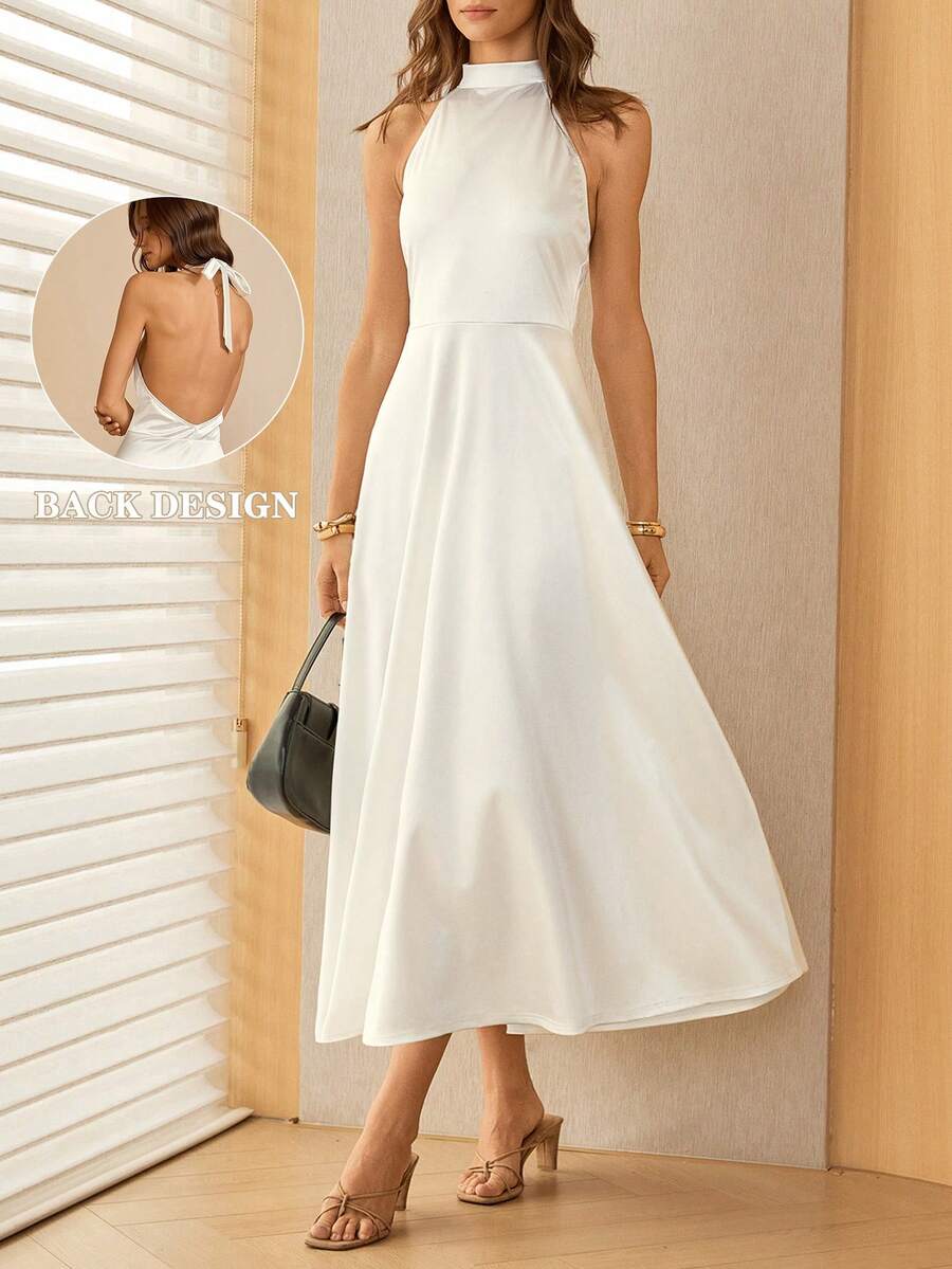 Lymera 春夏新款时尚休闲都市派对修身白色针织醋酸纤维无袖吊带连衣裙 - 白色 - 查看 1