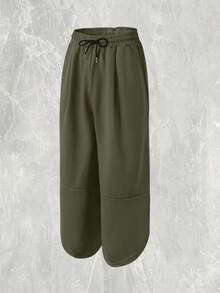 Manfinity Homme 男士休闲时尚街头风运动裤，宽松针织七分裤，弹性腰带抽绳设计，带口袋，展现独特风格，适合休闲、街头、派对、返校、时尚穿搭、节日礼物、男友礼物等场合。 - 綠色 - 查看 5