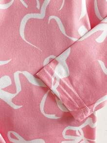Newborn Baby Pajamas-2 Piece Pajama Set New Born 2026 Pink Bow Print Pajama Set Collared Long Sleeve Button Front Top Matching Elastic Waist Long Pants Footless Sleep Outfit Four Seasons Holiday 2026 Must Have Gift Essential Cute Classic Elegant Party Home PhotoProp - Pink - View 6