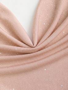 SHEIN PETITE Women's Short Turtleneck Backless Sequin Bodycon Party Mini Dress ,Petite Women - Dusty Pink - View 6