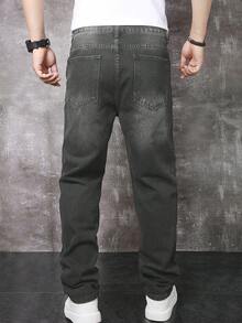 Manfinity Homme Quần jeans nam dáng suông, rách nhẹ, kiểu dáng thường ngày. - Xám - Xem 2