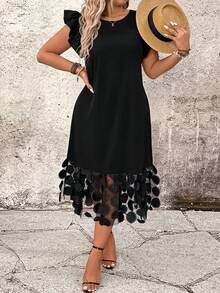 Breezaya Vestido de talla grande versátil con paneles de malla 3D de patchwork - Negro - Ver 5