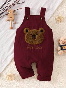 SHEIN Peto recto de bebé niño con bordado de cabeza de oso marrón lindo en color albaricoque suave, adecuado para salidas diarias, tiempo de descanso en casa, actividades entre padres e hijos, fiestas de cumpleaños y otras ocasiones alegres, para todas las estaciones - Burdeos - Ver 5