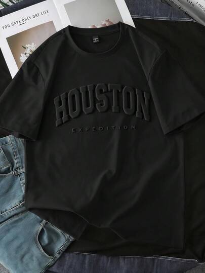 Manfinity Joysei 男士休闲纯色字母压纹短袖T恤，夏季